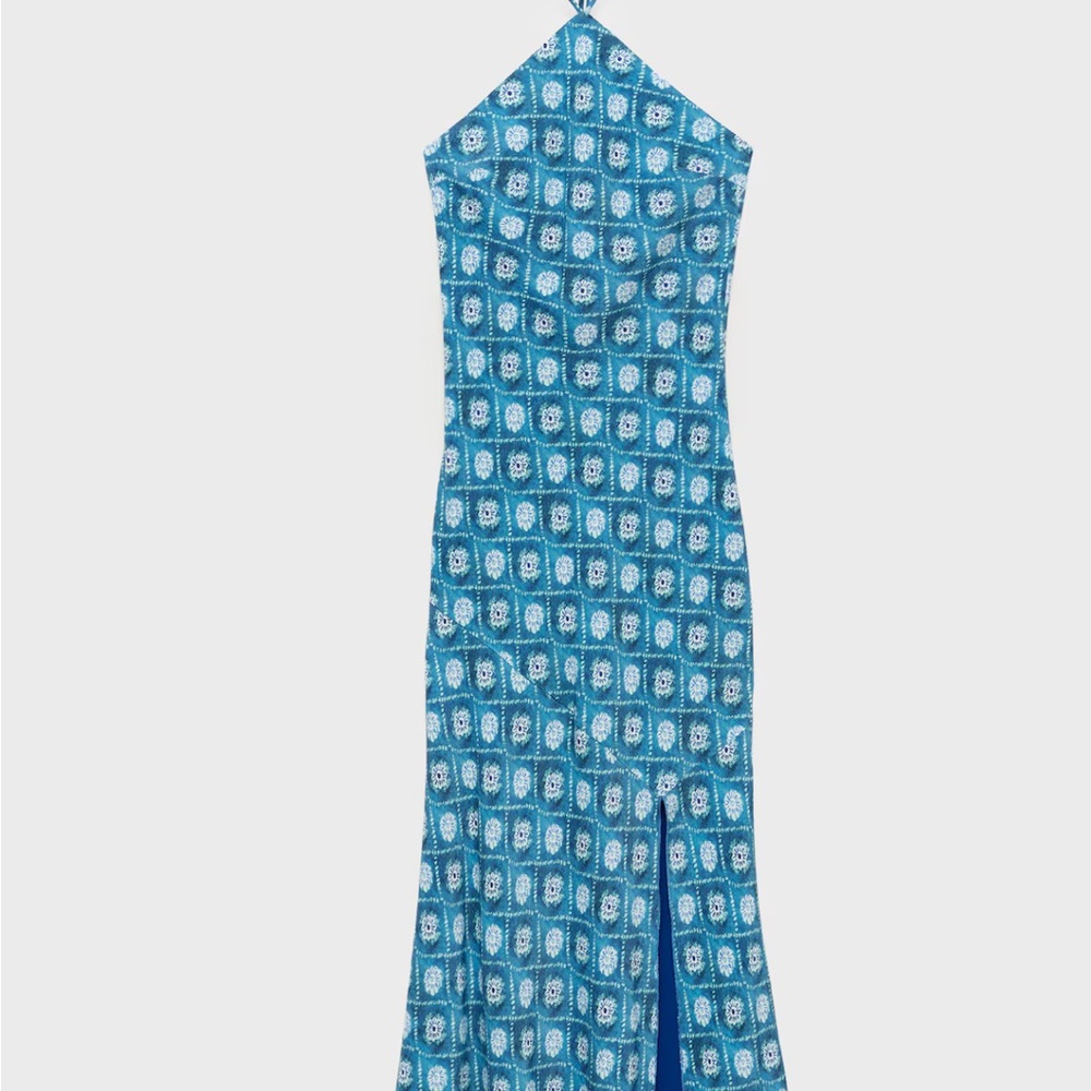 Mango Blue Patterned Halter Dress NWT